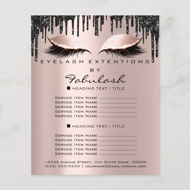 Salão de Beleza Maquiagem Rosa Preto Gotas Flyer C (Frente)