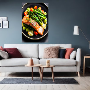 Salmão com espargos e tomate AI Art Poster