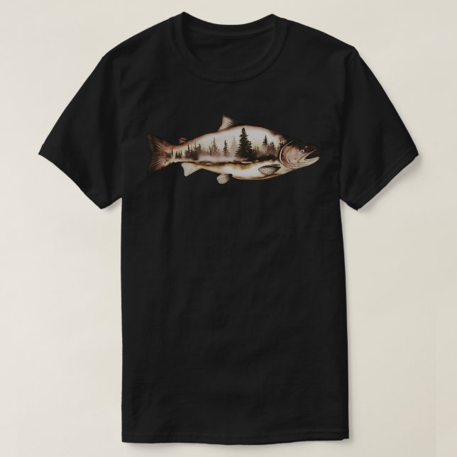 Salmão de Aquarela com Camisa Florestal (Frente do Design)