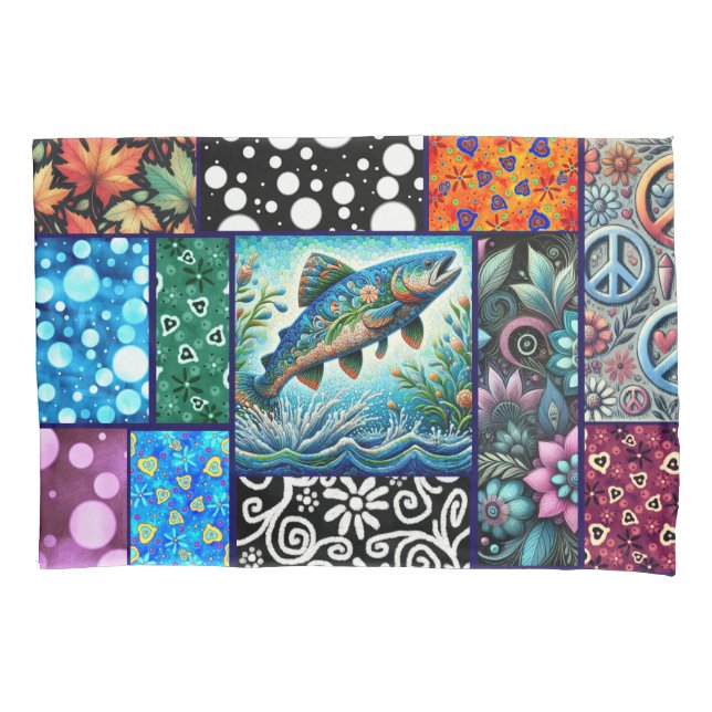 Salmon Crazy Quilt Floral Whimsical Colorful (Frente)