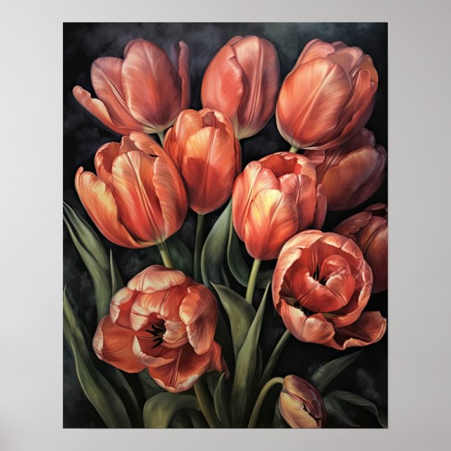 Salmon Tulip Flowers Art Impressão Poster (Frente)