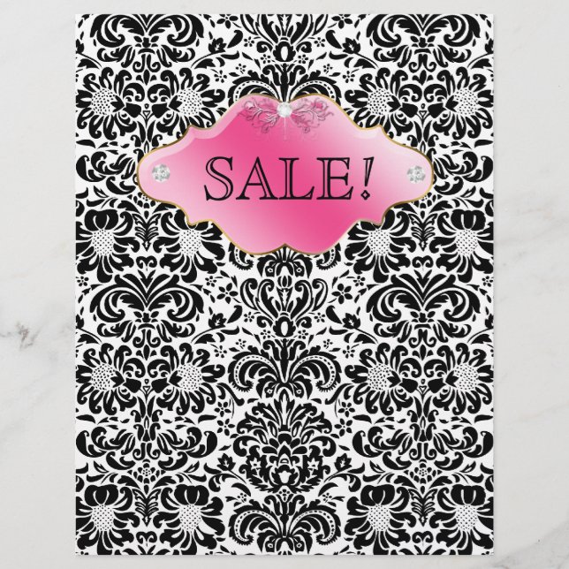SALON Spa Flyer Floral Damask Rosa Dourado BW (Frente)