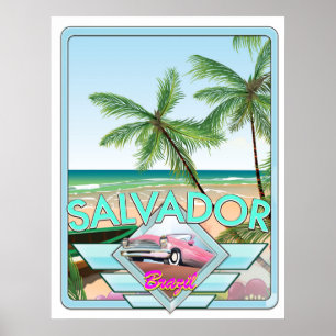 Salvador Brasil vintage poster de viagens.