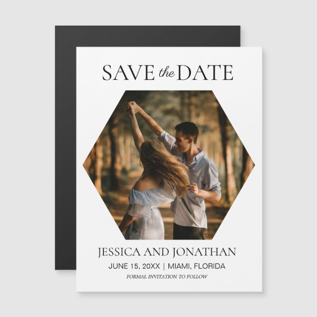 Salvando a Data do Casamento Moderno Foto Hexágono (Frente/Verso)