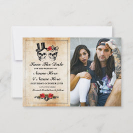 Salvar a Data Cartão de Foto Caveiras Rústicas Gót