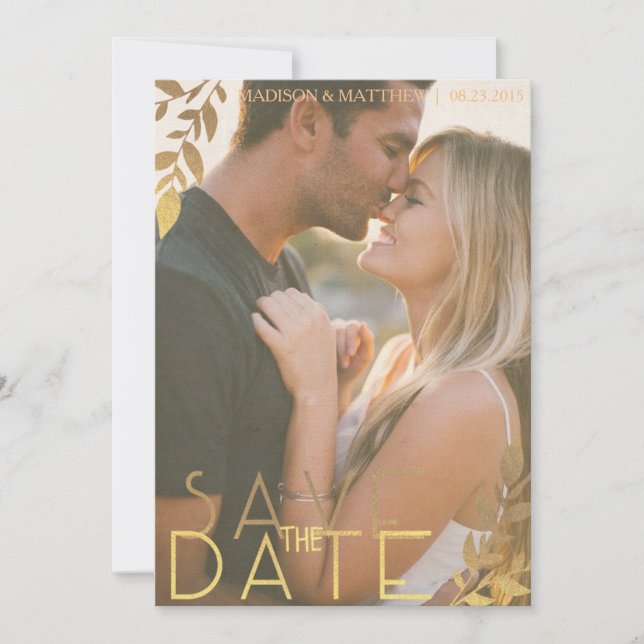 Salvar a data convite rústico dourado de vintage (Frente)