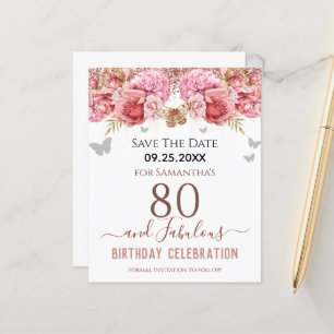 Salvar a data de 80º aniversário em Floral Rosa