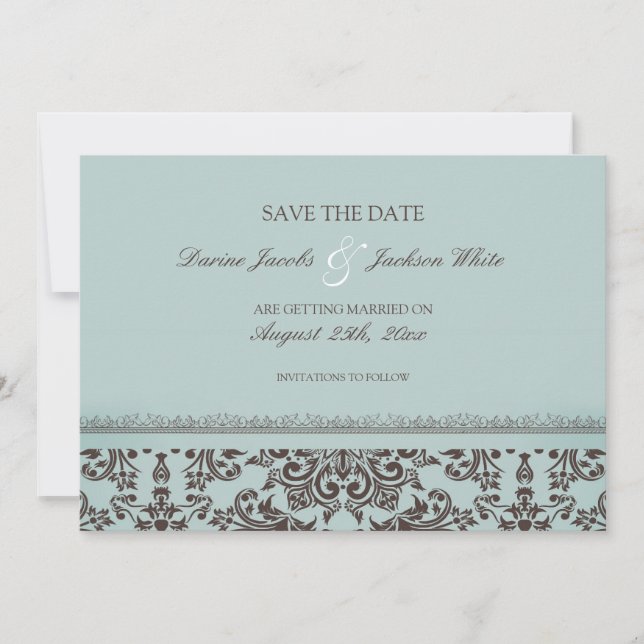 Salvar a Data do Casamento Cartão Plano Damask (Frente)