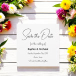 Salvar a data do convite de casamento branco preto<br><div class="desc">Salve a data Black White Wedding card com um roteiro de caligrafia elegante. Mais produtos com esse design estão na coleção abaixo.</div>