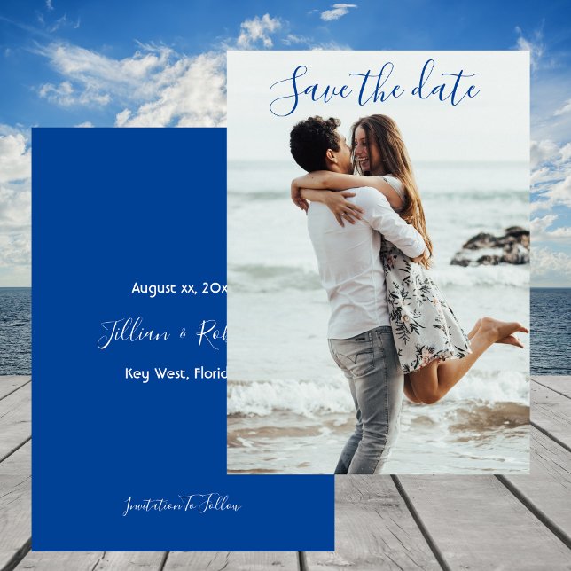 Salvar a data Foto do Anúncio de Casamento Azul (Save The Date Photo Wedding Announcement Blue)