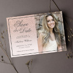 Salvar a data Quinceañera 15 Aniversário Convite<br><div class="desc">Quinceañera 15 Birthday Invitation Save The Date script Rosa Glitter Ombre blush cartão com fotos rosa.</div>
