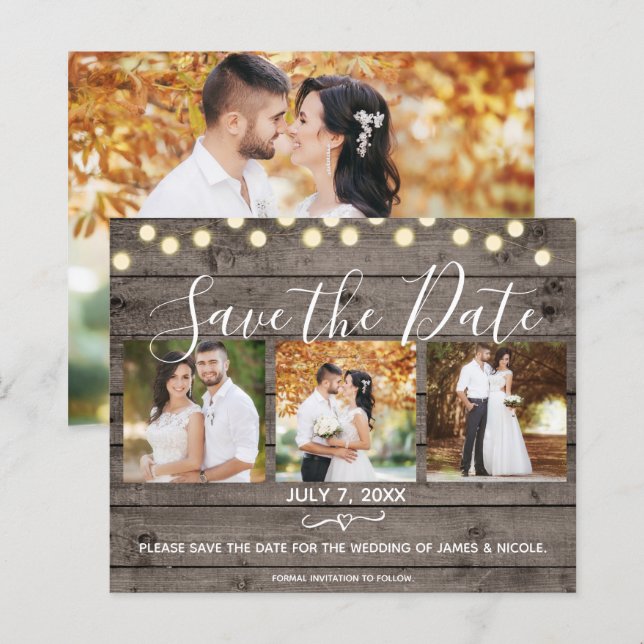 Salvar Data com Madeira Rústica Mínima e Luzes Fot (Frente/Verso)