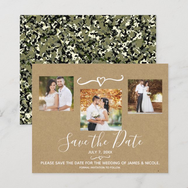 Salvar Data de Foto Kraft Camuflado Verde Rústico (Frente/Verso)