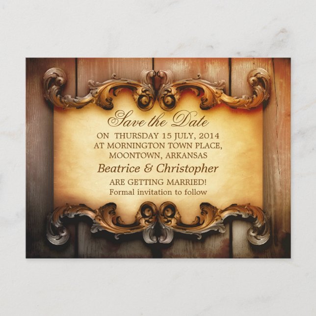 salvar data madeira vintage cartões postais (Frente)