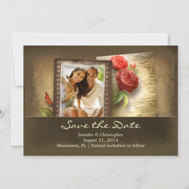 salvar data vintage foto convites rústicos (Frente)