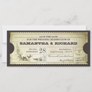 salvar data vintage ticket typografia convite