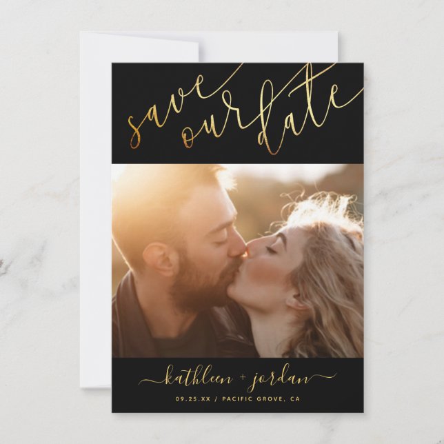 Salvar o Anúncio de Casamento de Script Dourado de (Frente)
