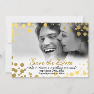 SALVAR O Cartão com fotos DATE Gold Foil Confetti