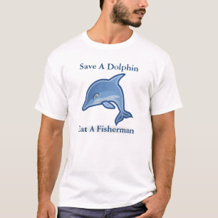 Salvar um golfinho comem uma camisa do pescador