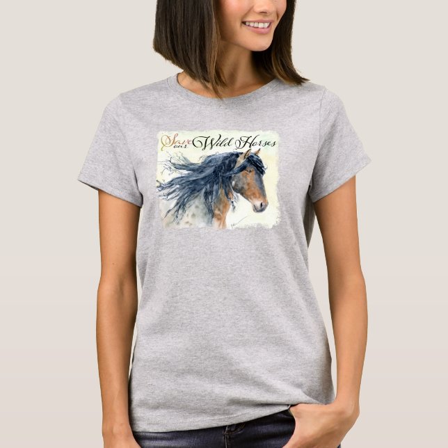 Salve a camiseta feminina dos Cavalos Selvagens (Frente)