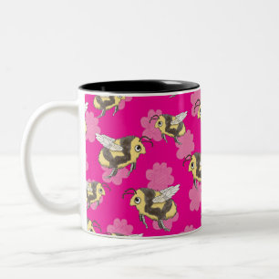 Salve a caneca de abelhas em fundo floral rosa