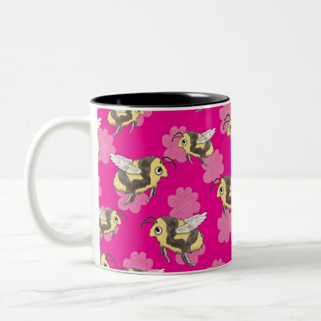 Salve a caneca de abelhas em fundo floral rosa (Esquerda)