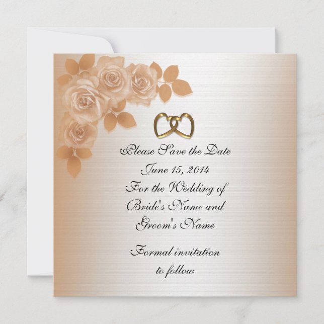 Salve a data Anúncio de casamento elegante rosas (Frente)