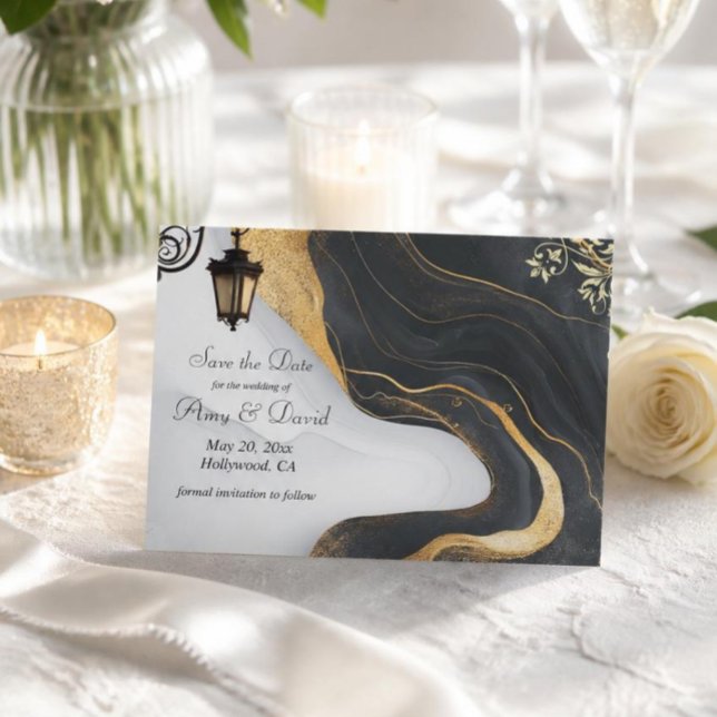 Salve a data anúncio de casamento preto e dourado (Criador carregado)