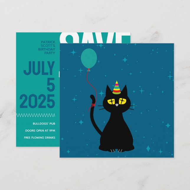 SALVE A DATA! - Cartão de Aniversário de Gato Dive (Frente/Verso)