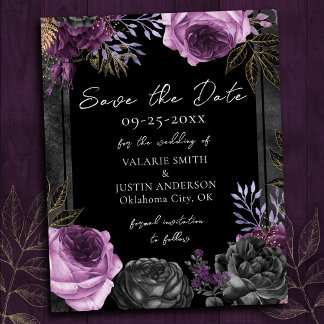 Salve a data Casamento Gótico Preto Roxo