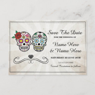 Salve A Data Do Cartão Rustic Sugar Skulls