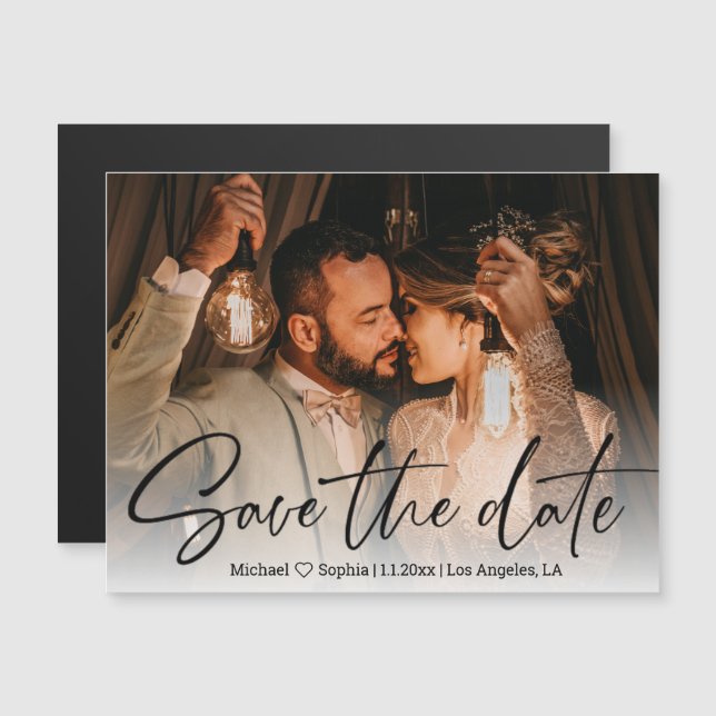 salve a data, ímã de foto de casamento com letra m (Frente/Verso)