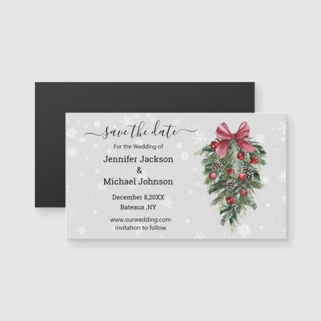 salve a data imã vermelho natal vintage chique (Frente/Verso)