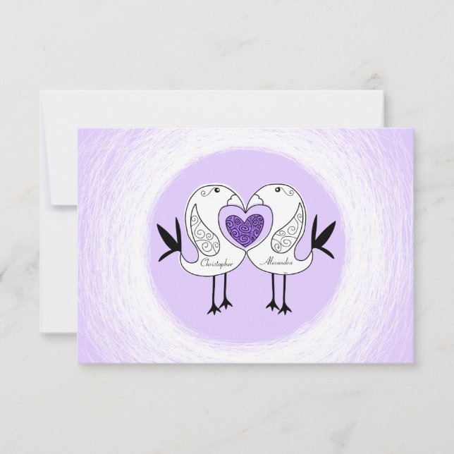 Salve a data Love Bird RSVP Cards Purple 1 (Frente)