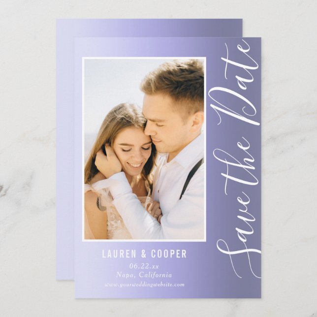 Salve A Data Na moda Azul Script Moderno Casamento (Frente/Verso)