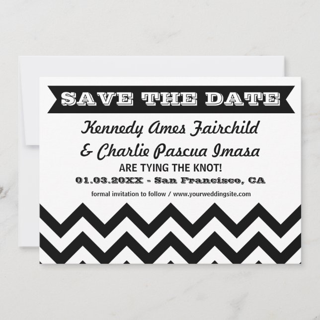 Salve as Cartões de Casamento Chevron de Data (Frente)