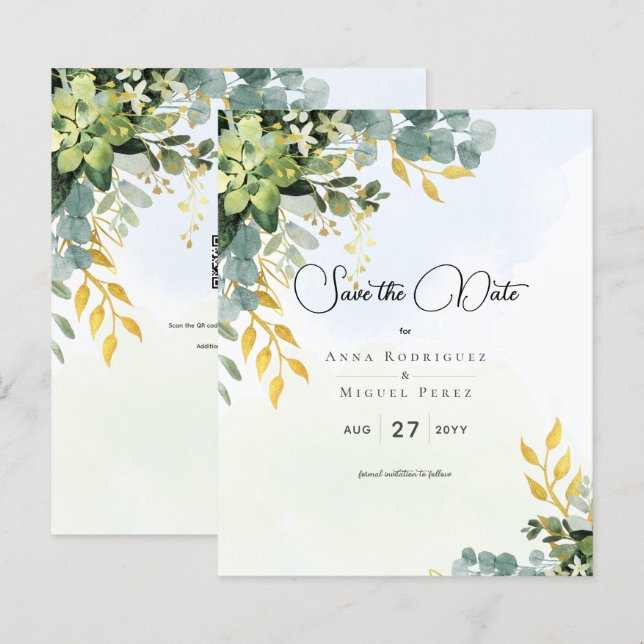 Salve Data Eucalyptus Green Casamento Dourado Gree (Frente/Verso)