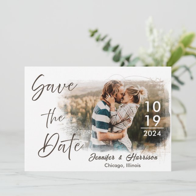 Salve o cartão de data com o anúncio de casamento  (Em pé/Frente)