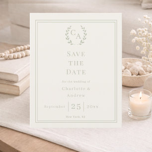 Salve o dia do casamento em marfim e verde sálvia