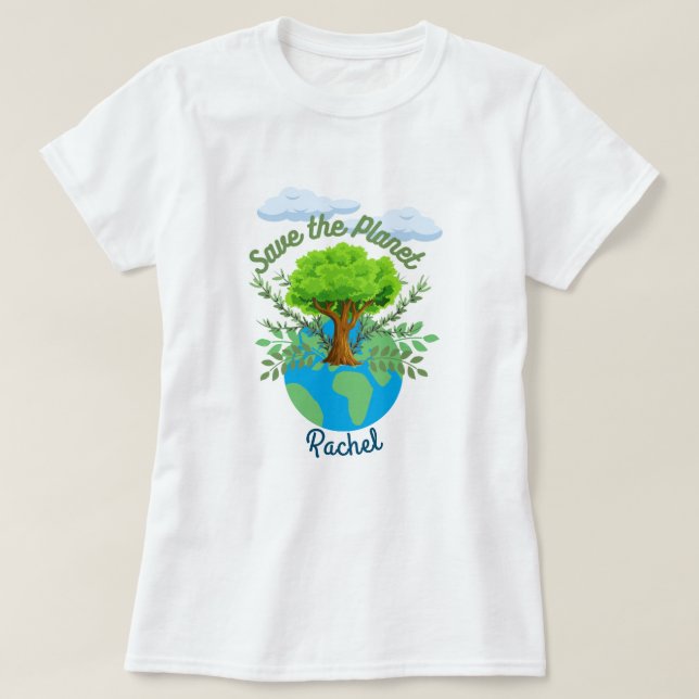Salve o planeta com camiseta feminina personalizad (Frente do Design)