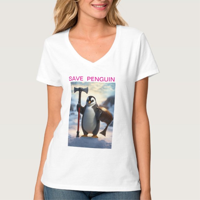"Salve os pinguins: T-Shirt Ecológico" (Frente)