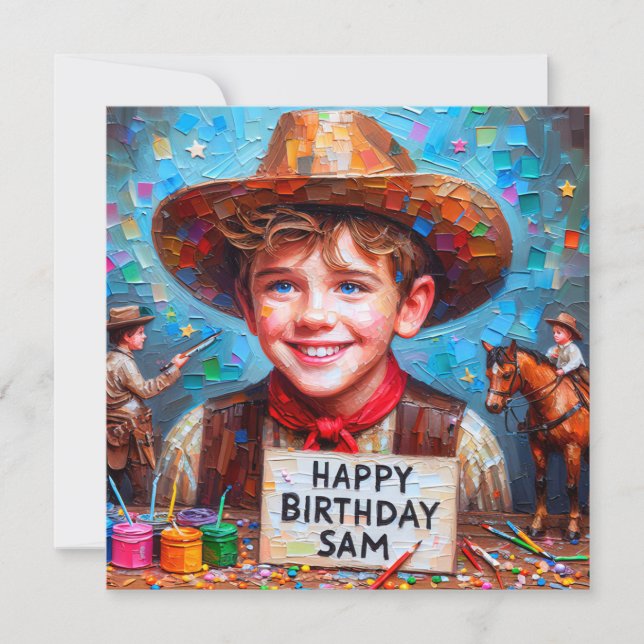 SAM ~ Cartão de Aniversário ~ Cowboy ~ Cartão Plan (Frente)