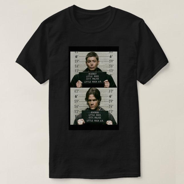 Sam e Dean Mugshots Clássicos de T-Shirt (Frente do Design)