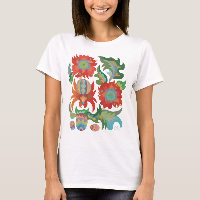 Samchykivka Spider Art e Flores T-Shirt (Frente)