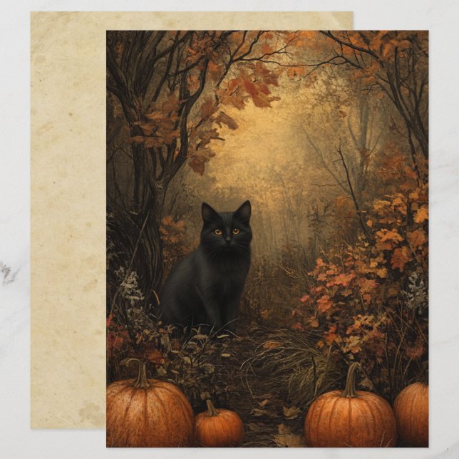 Samhain Black Cat Scrapbook Paper (Frente/Verso)