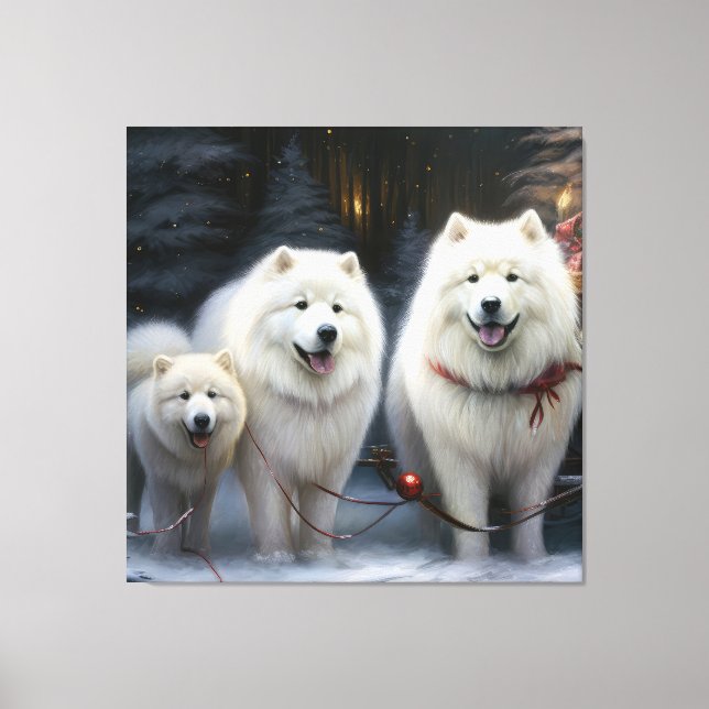 Samoyed Nevado Trenó Natalino Decoração de Natal (Frente)