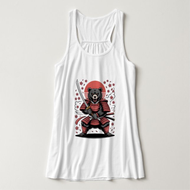 Samurai Bear Canvas Flowy Racerback Tank Top (Frente do Design)