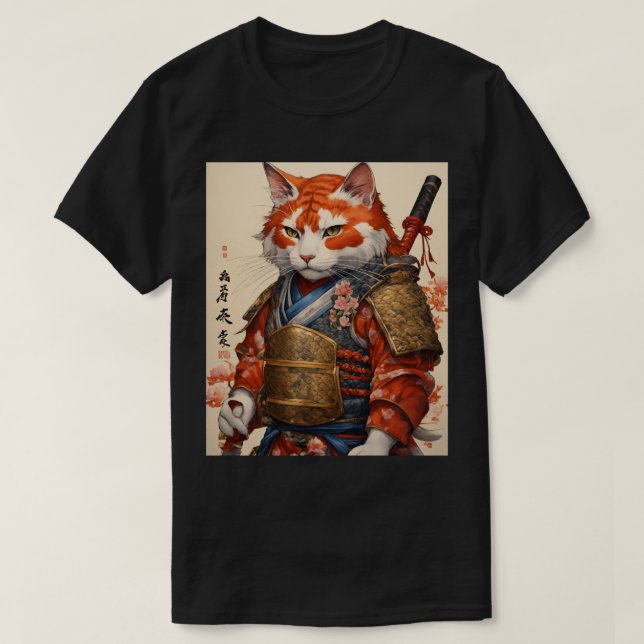 Samurai Cat com Design de Camisa T Armor Koi (Frente do Design)