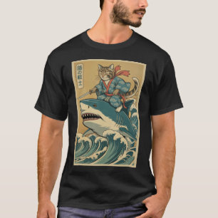 Samurai Cat Riding Shark Japonês Pullover