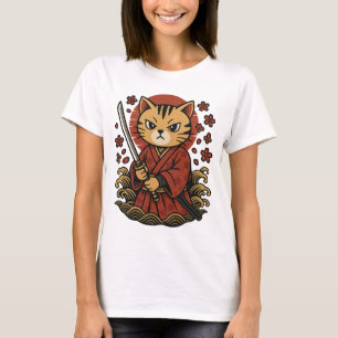 Samurai Cat T-Shirt Gato do Guerreiro de Animaçã